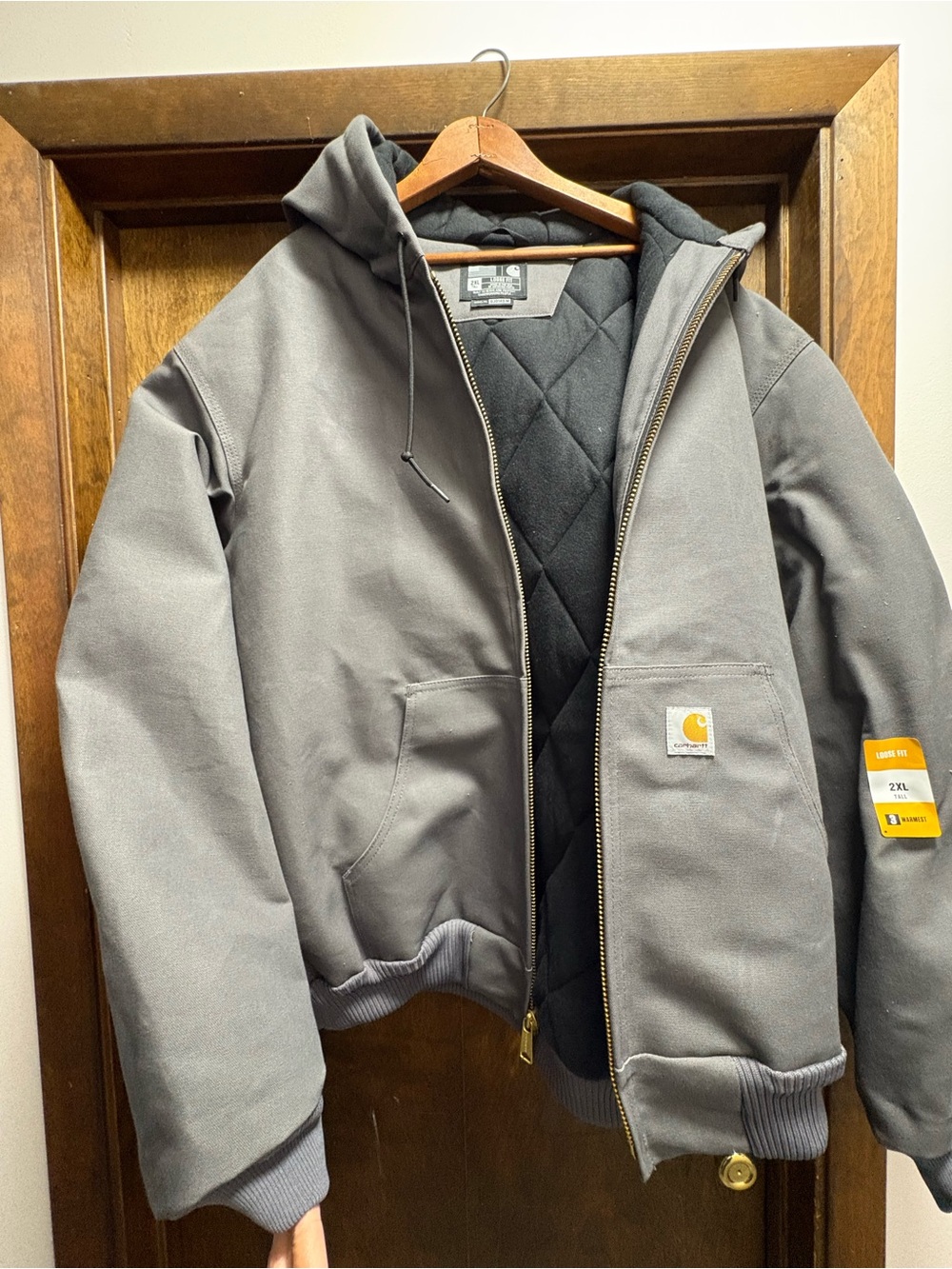 Carhartt Gray Hooded Quilted-Lined Work Jacket